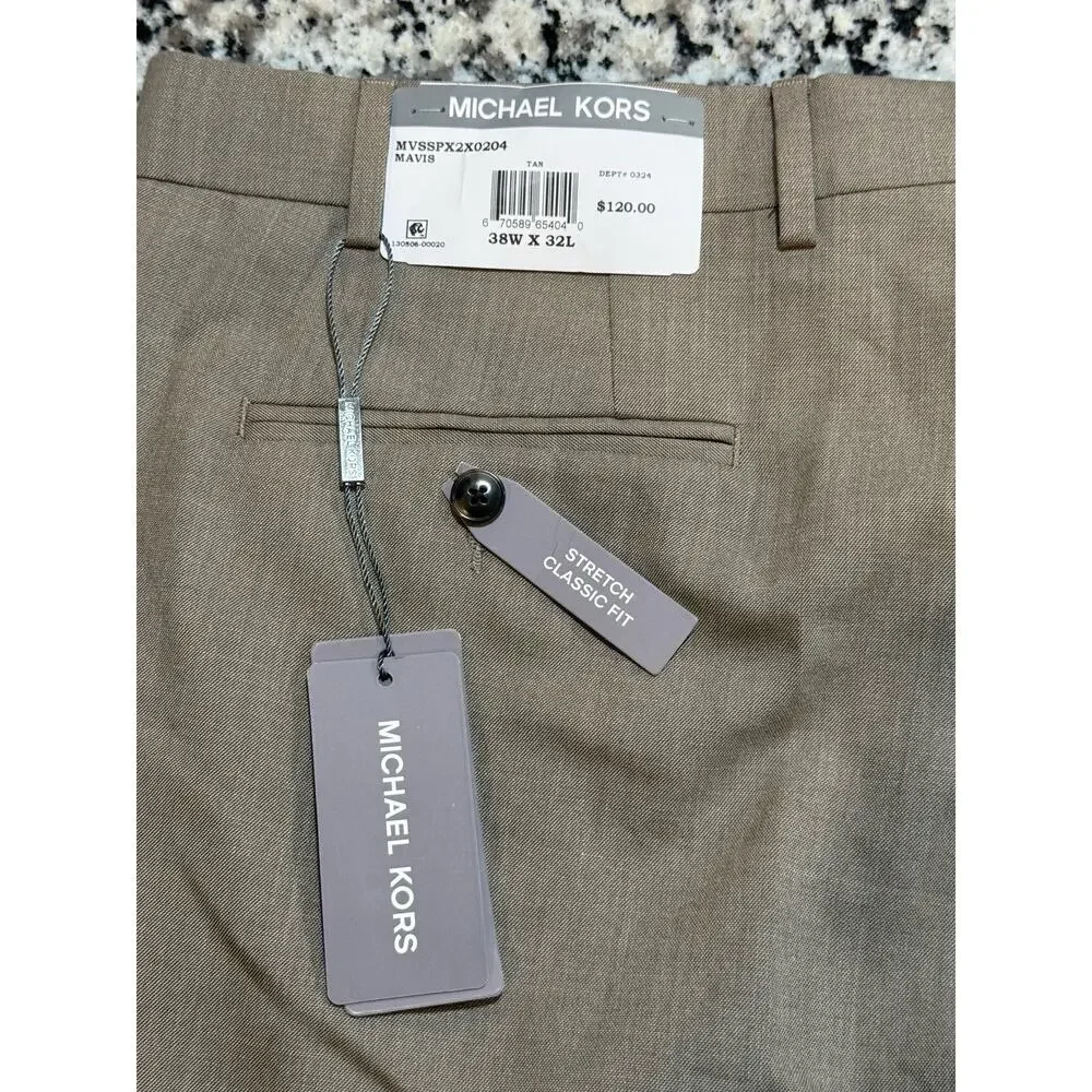 NWT $120 Michael Kors Mavis Stretch Classic Fit Tan Dress Pants Sz 38x32